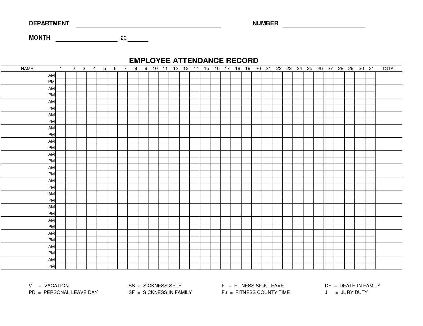 Free Employee Attendance Template Calendar Template Printable