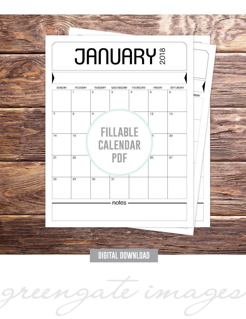 Printable Fillable Calendar Pdf - Editable Calendar, 2018-8.5 X 11 Blank Printable Calender