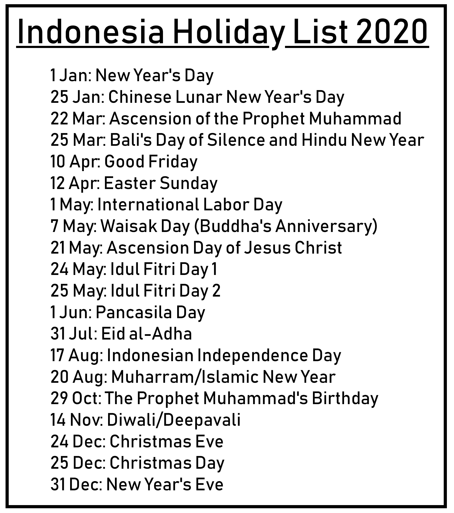 Printable Free Download Indonesia Calendar 2020 [Pdf, Excel-List Of Holidays 2020