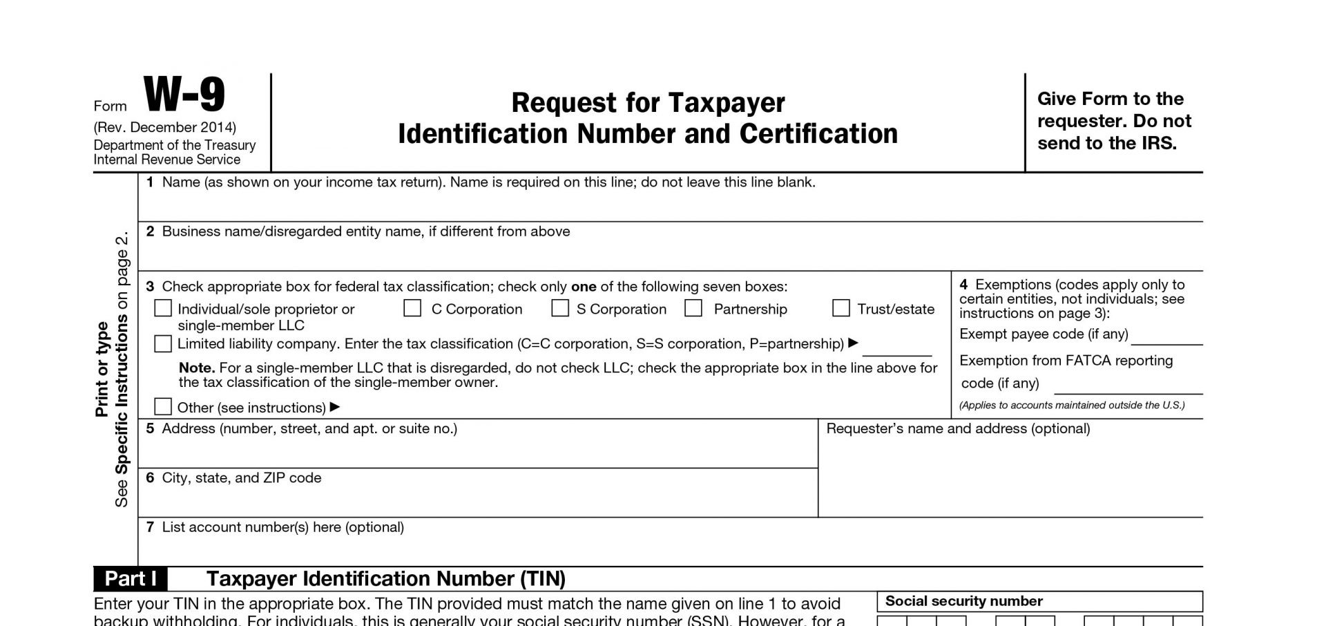 Printable Irs W-9 Blank 2019 For Free Use-Blank Tax Forms W9