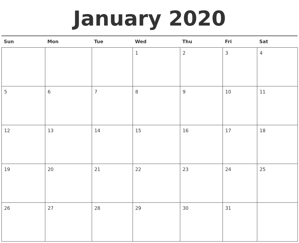 Printable Jan 2020 Calendar | Isacl-Hourly Calendar Template 2020