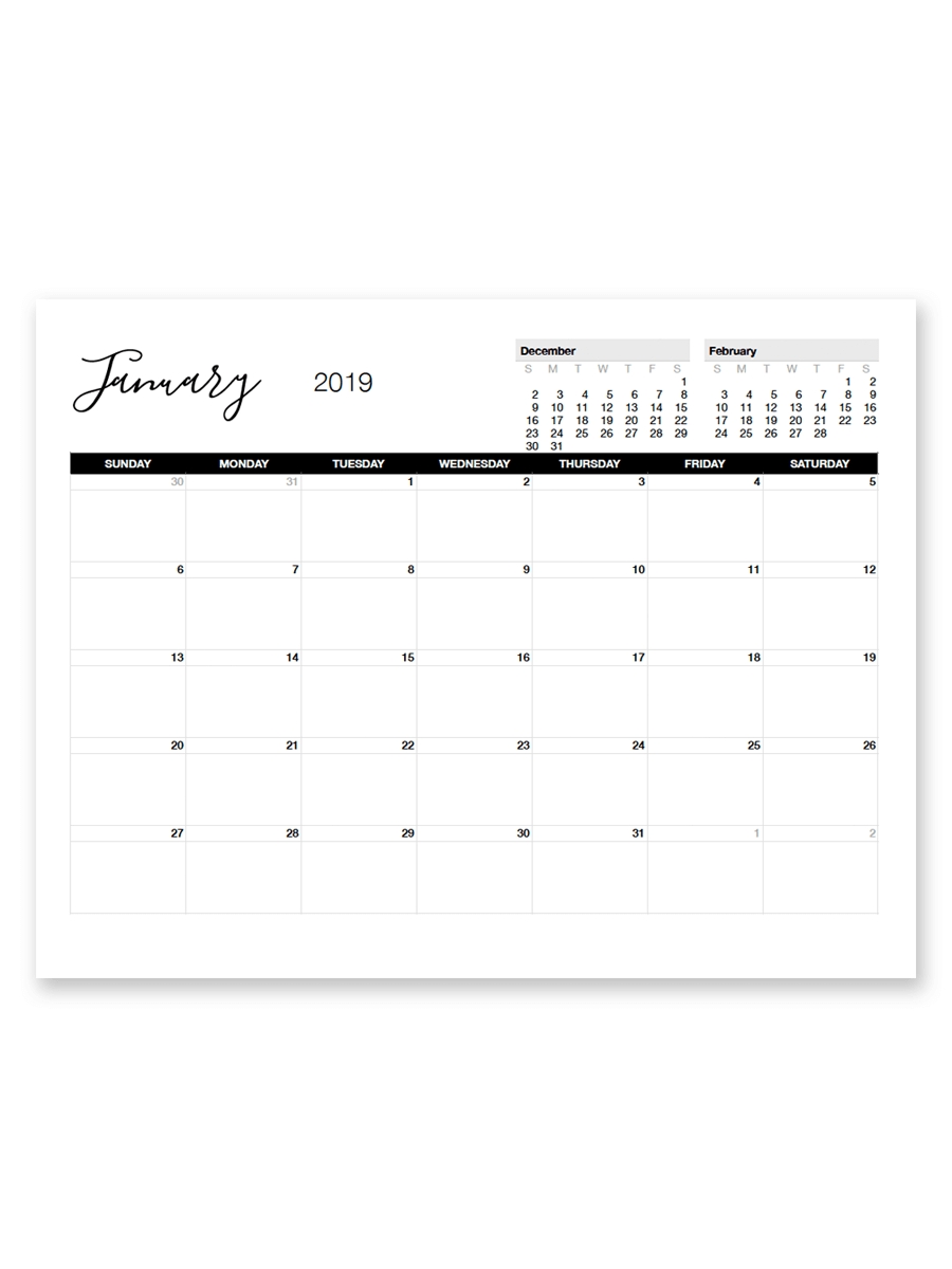 Printable January 2019 Calendar | Printables | Free-8.5 X 11 Blank Printable Calender