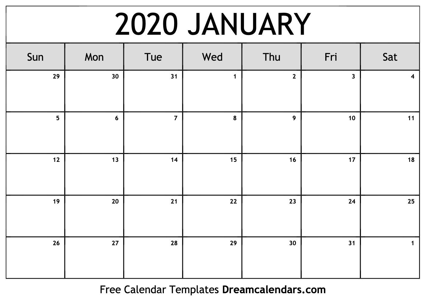 Printable January 2020 Calendar-Blank January 2020 Calendar