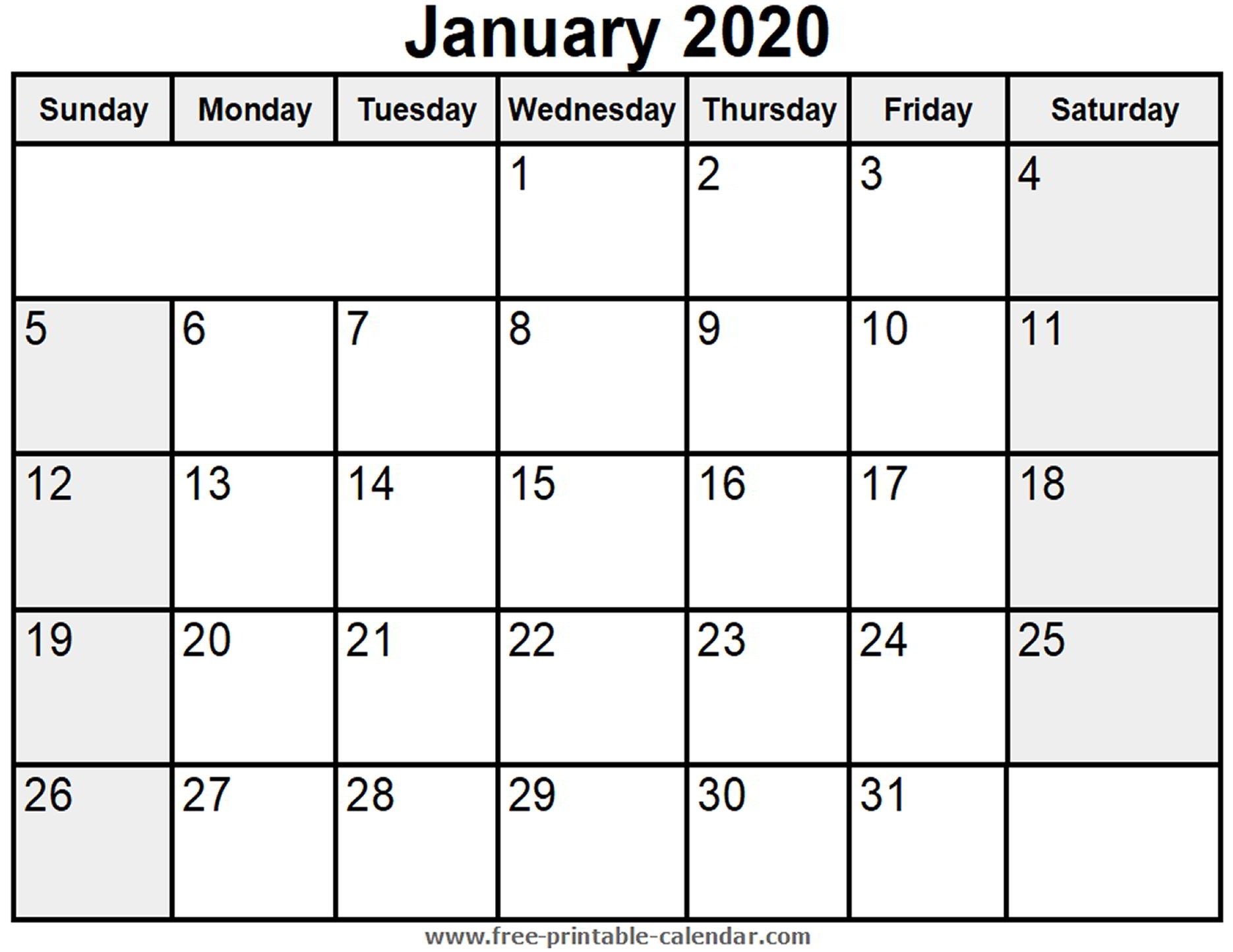Printable January 2020 Calendar - Free-Printable-Calendar-January 2020 Calendar Uk