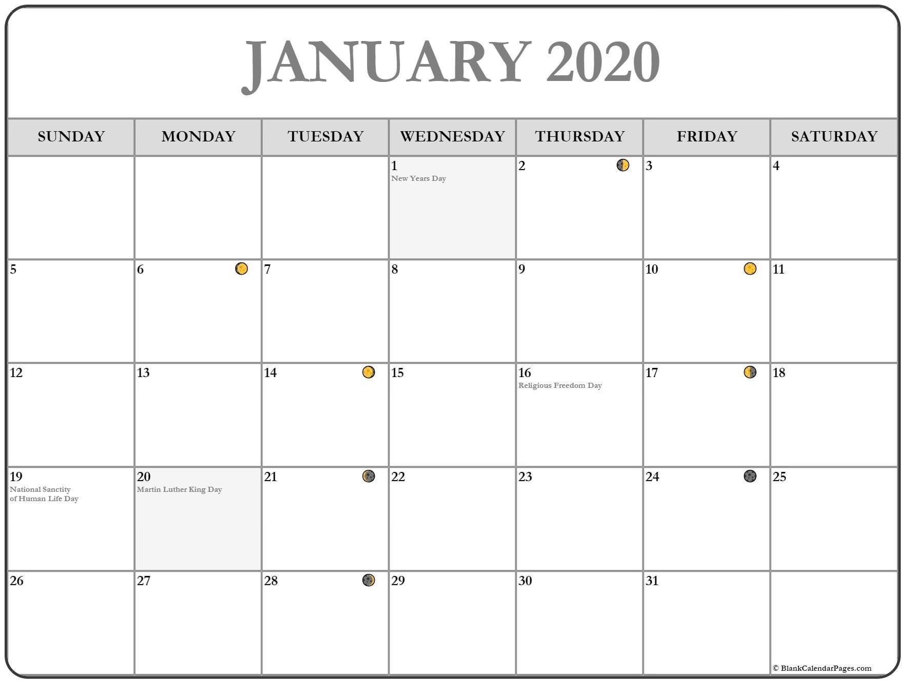 Printable January 2020 Moon Calendar #january #january2020-January 2020 Day Calendar