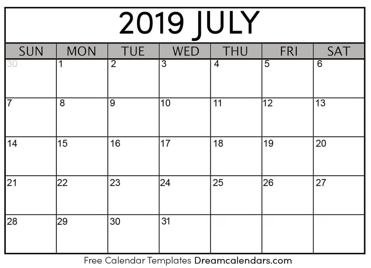 Printable July 2019 Calendar-Blank Timetable For The Month Of July And August