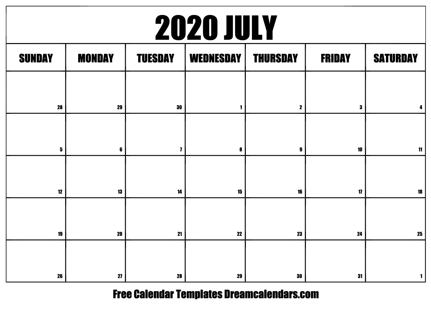 Printable July 2020 Calendar-2020 Free Monthly Printable Calendar Monday Thru Friday