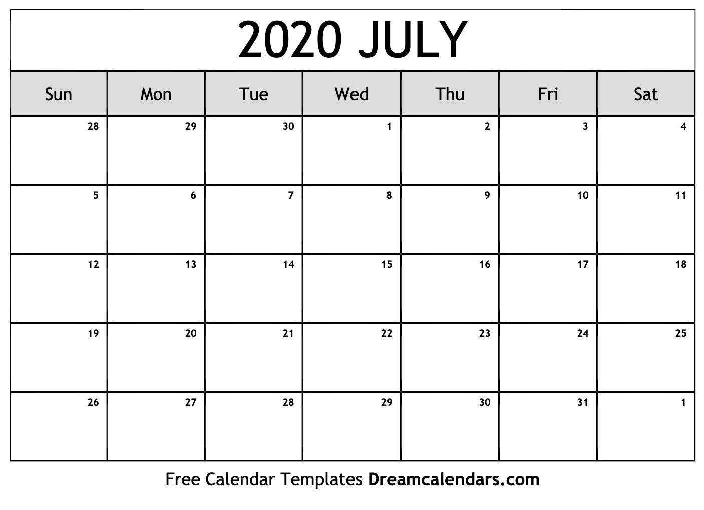 Printable July 2020 Calendar-Blank Calendar June-July 2020