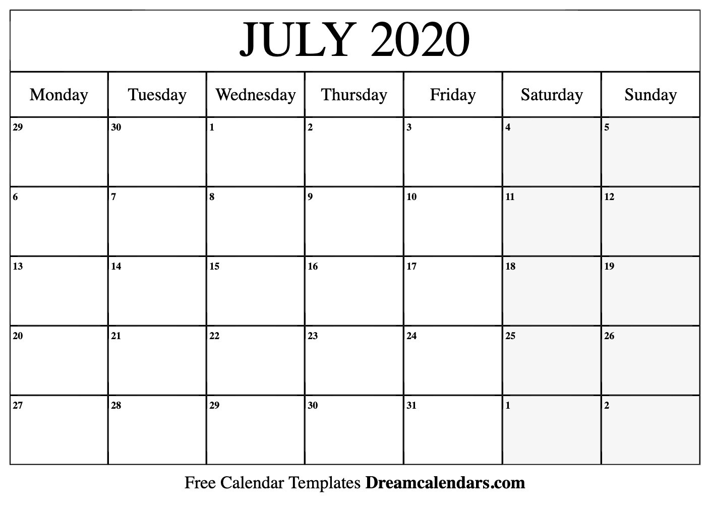 Printable July 2020 Calendar-January To July 2020 Calendar