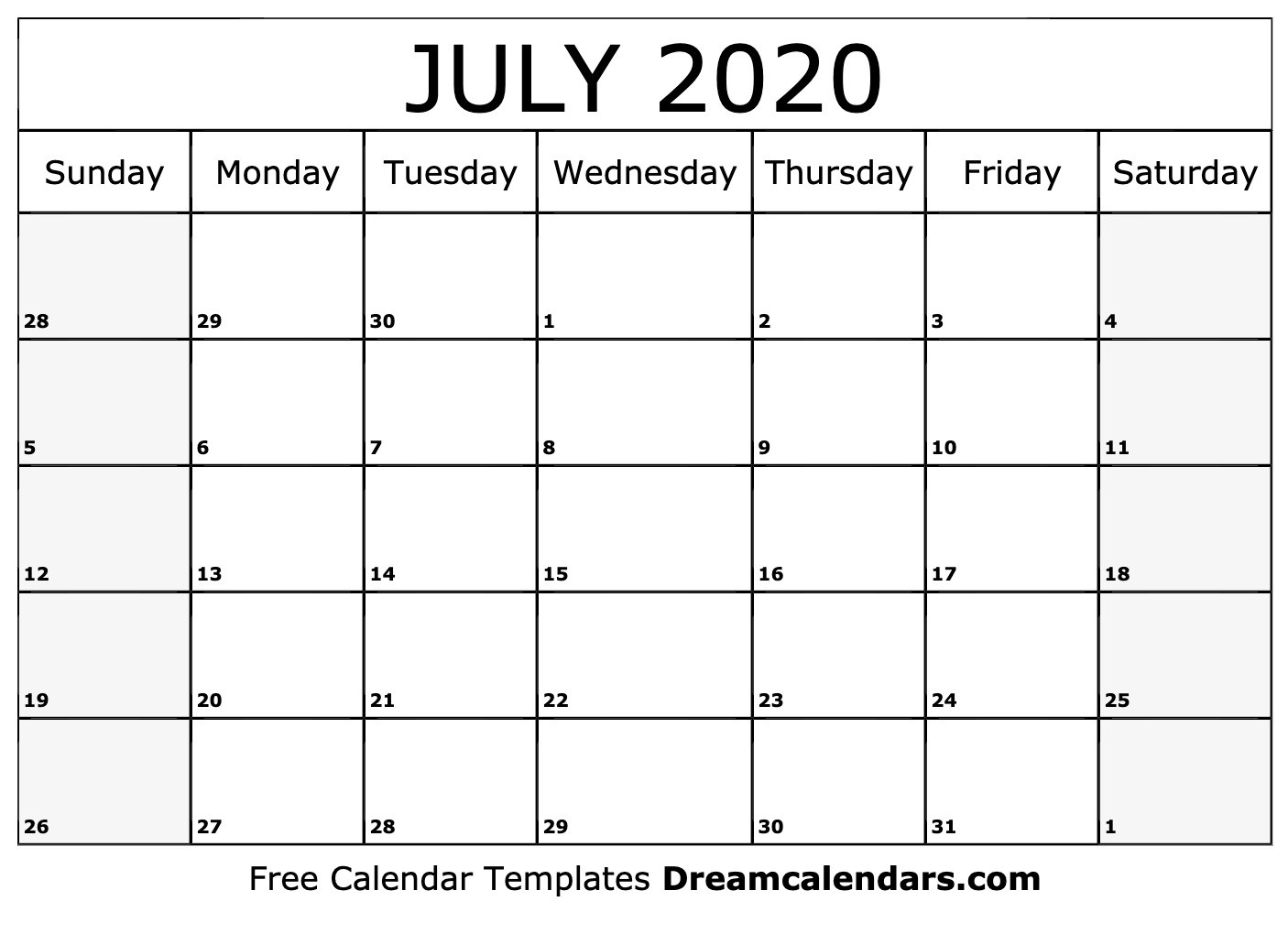 Printable July 2020 Calendar-January To July 2020 Calendar