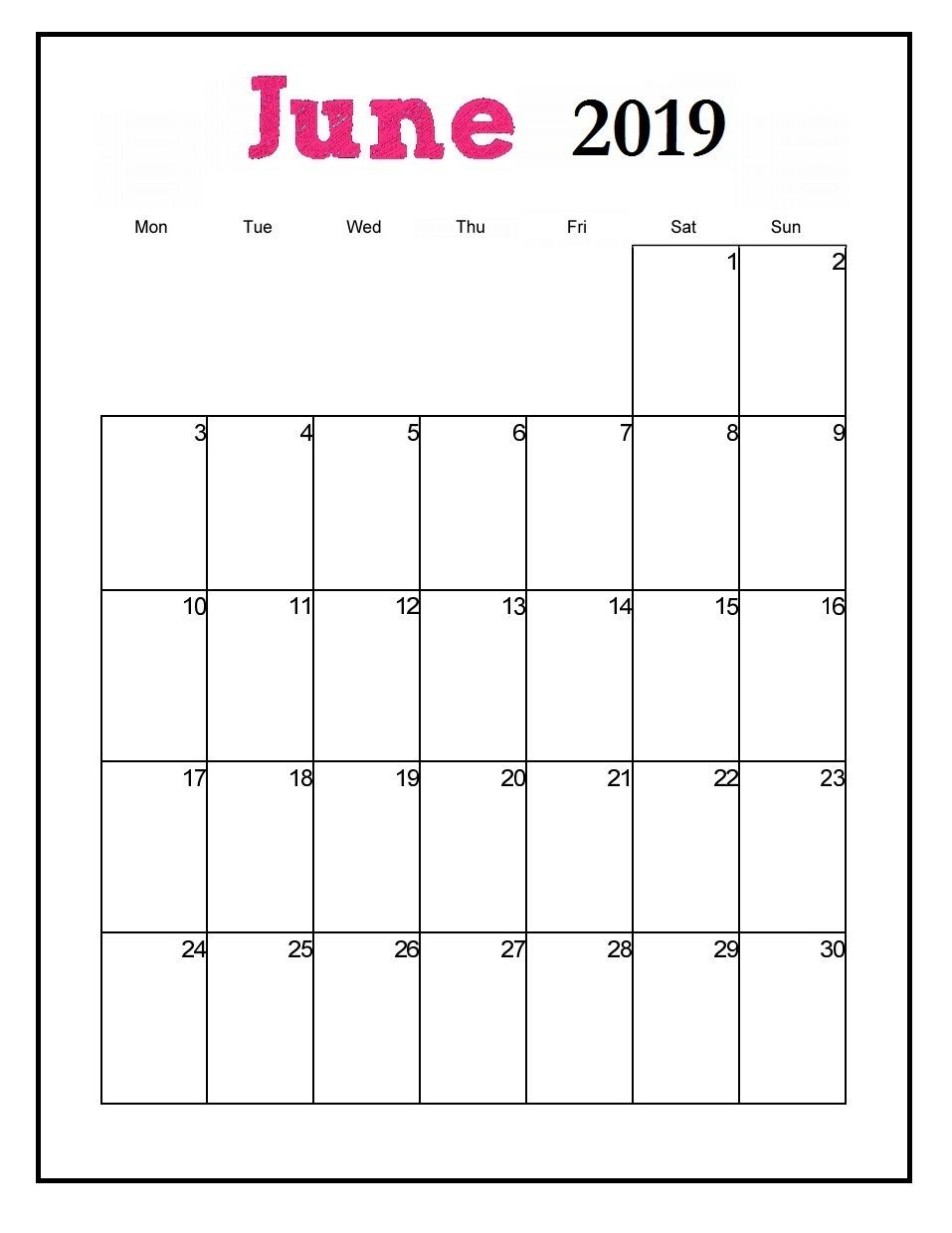 Printable June 2019 Vertical Calendar | 2019 Monthly-Monthly Schdule For June