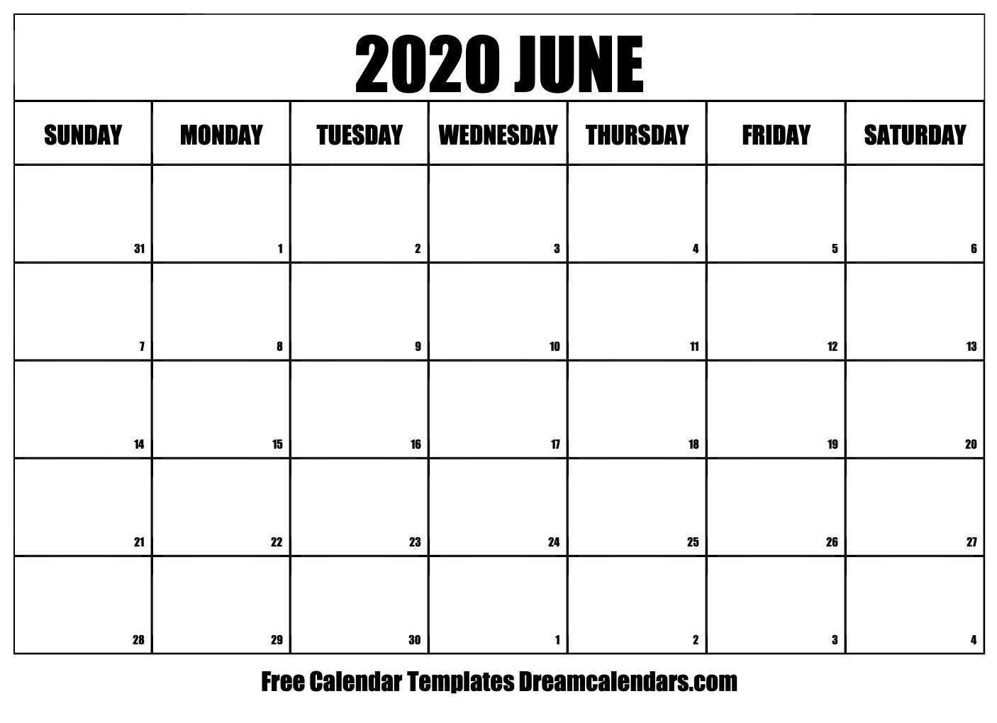 Printable June 2020 Calendar-Blank Calendarjune 2020 Printable Monthly