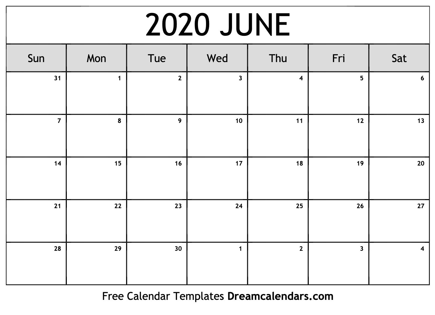 Printable June 2020 Calendar-Blank Printable Calendar 2020 June