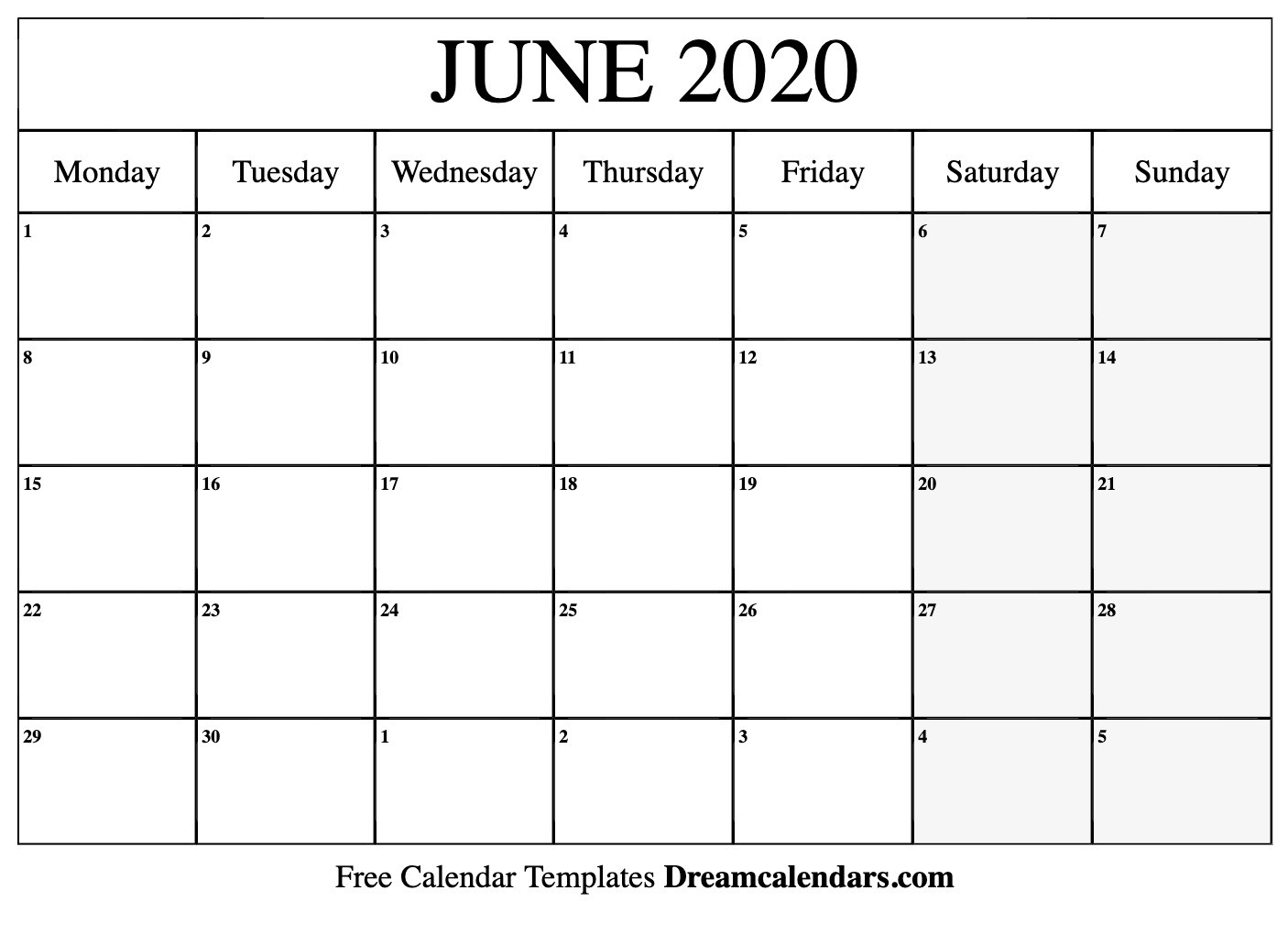 Printable June 2020 Calendar-Calendar Template 2020 June July