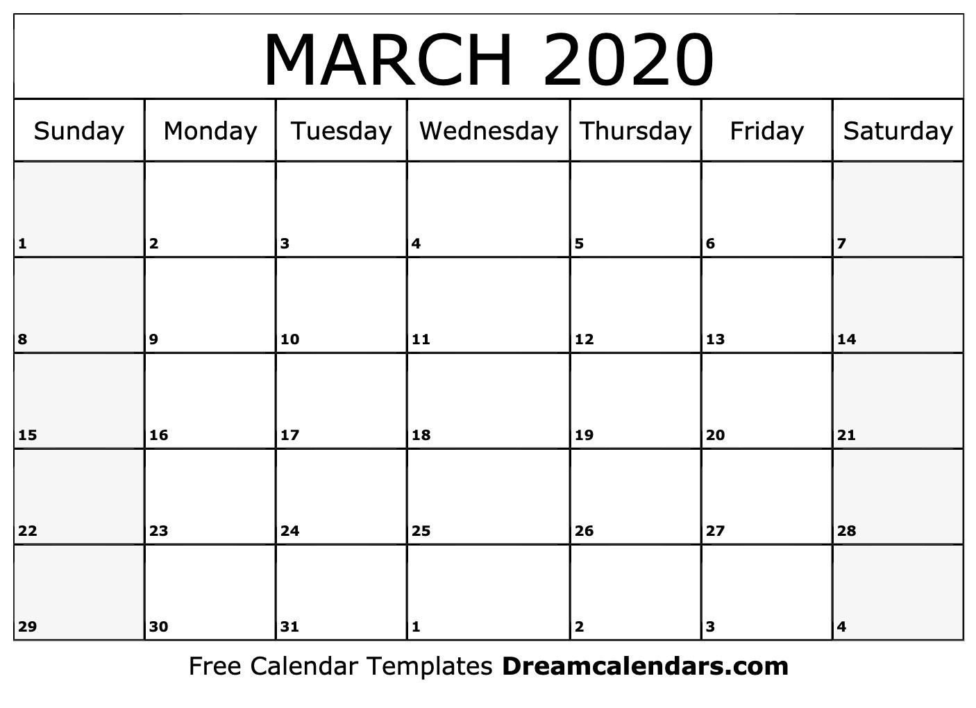 Printable March 2020 Calendar-Monthly Calendar Topics 2020