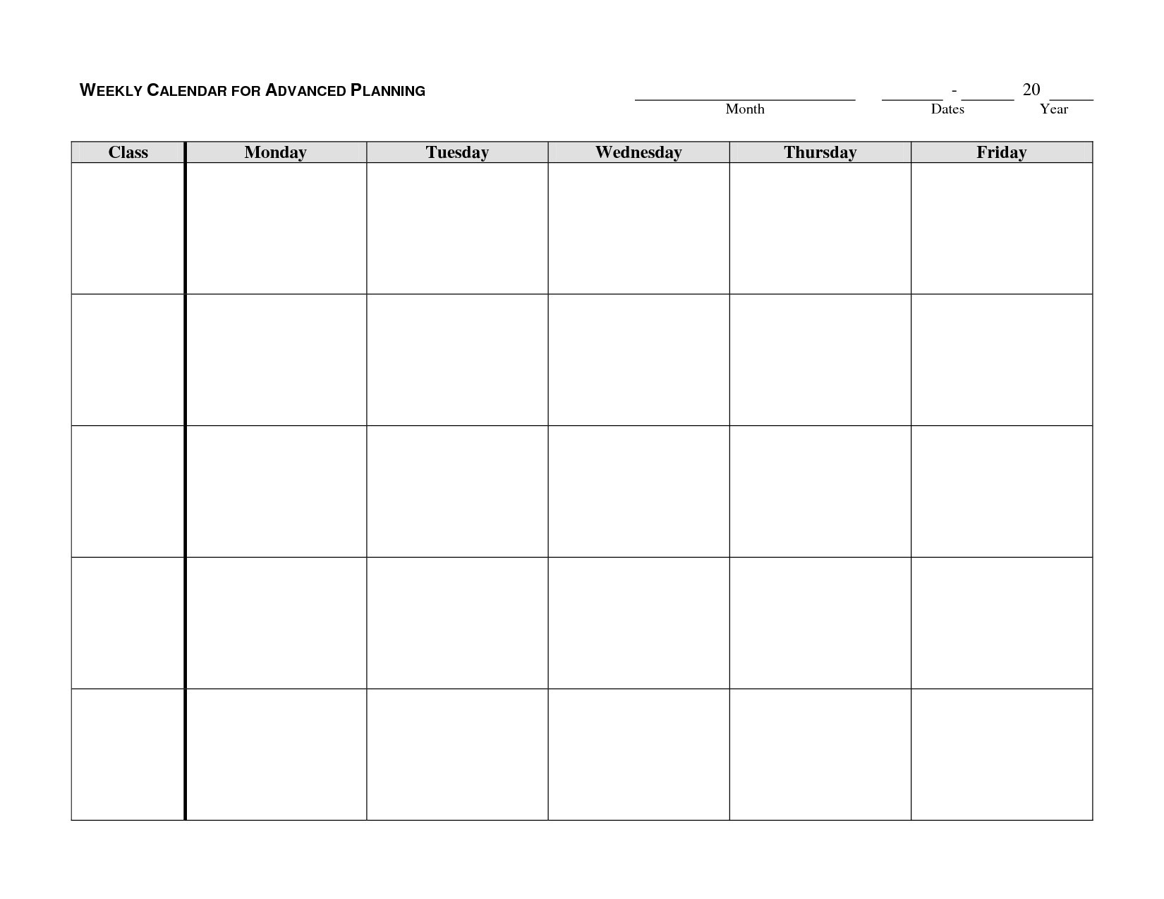 Monday Friday Blank Weekly Schedule Calendar Template Printable