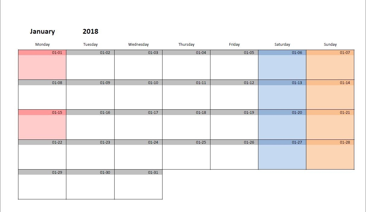 Printable Monthly Calendar Template For Excel | Excel-Malin-Monthly Calandar Template Start From Sunday