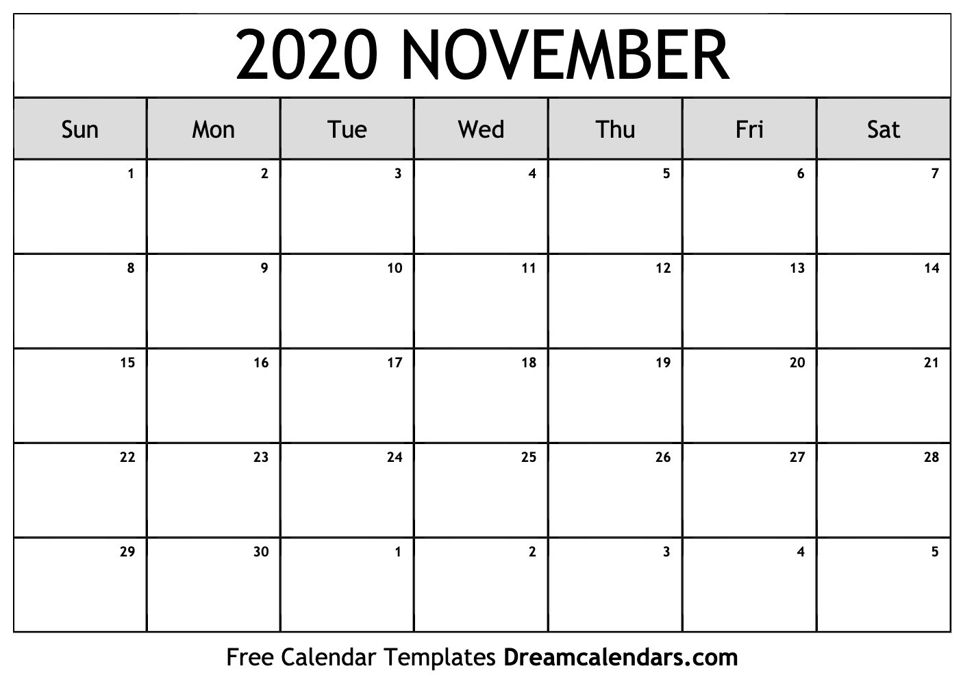 Printable November 2020 Calendar-Fill In Calendar Template 2020