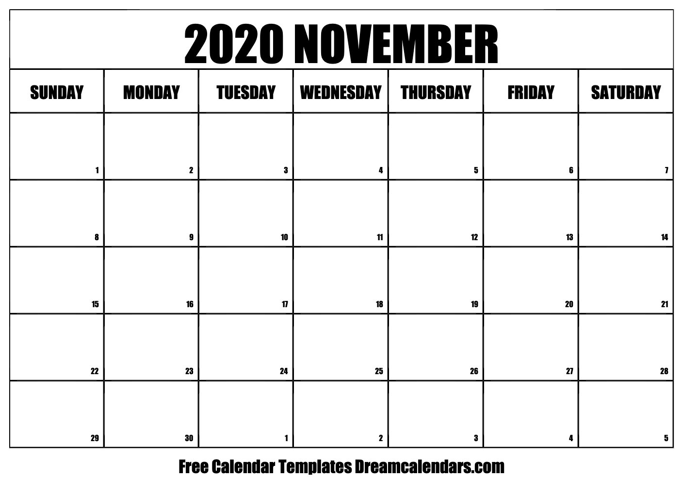 Printable November 2020 Calendar-Printable Monthly Calendar November 2020 Excel