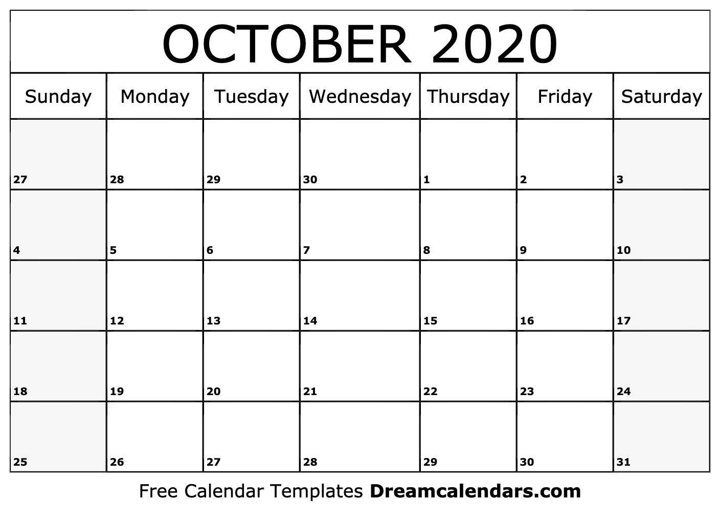 Printable October 2020 Calendar-October 2020 Monthly Calendar Printable
