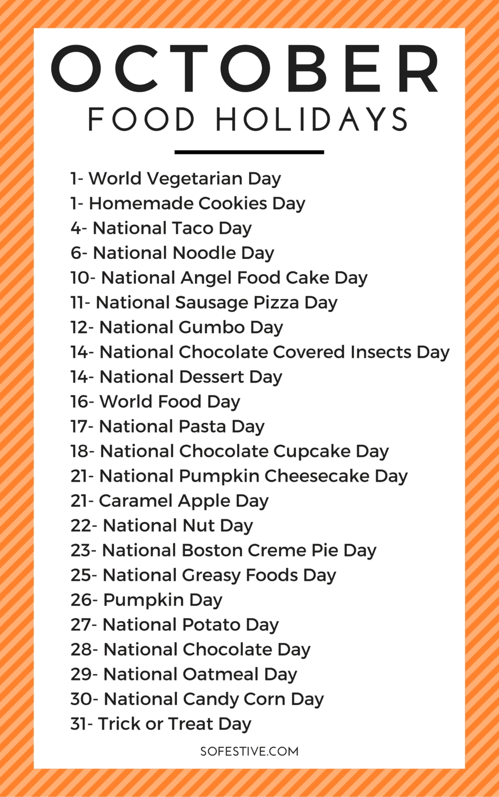 Printable October Food Holiday Calendar - So Festive!-Printable Calendar Of Food Holidays