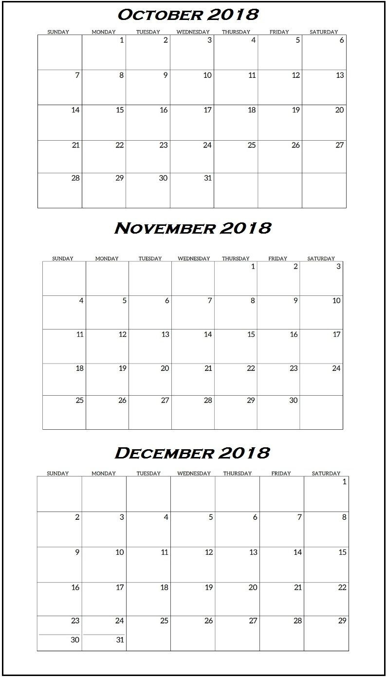 Printable Quarterly Calendar 2018 | Printable Calendar 2019-Blank Quarterly Printable Calendar