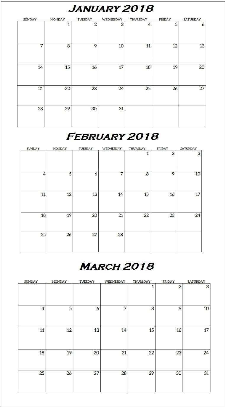 Printable Quarterly Calendar 2018 | Printable Calendar 2019-Blank Quarterly Printable Calendar