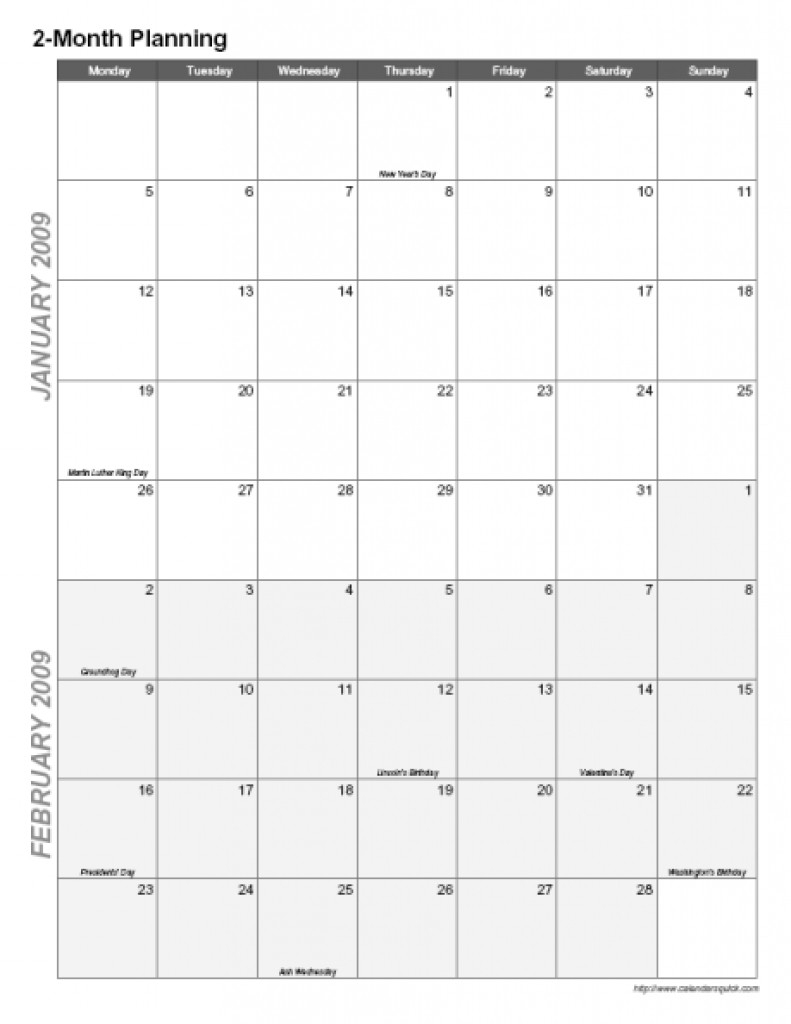 Printable Two Month Calendar Printable Online Calendar With-2 Month Blank Calendar Template