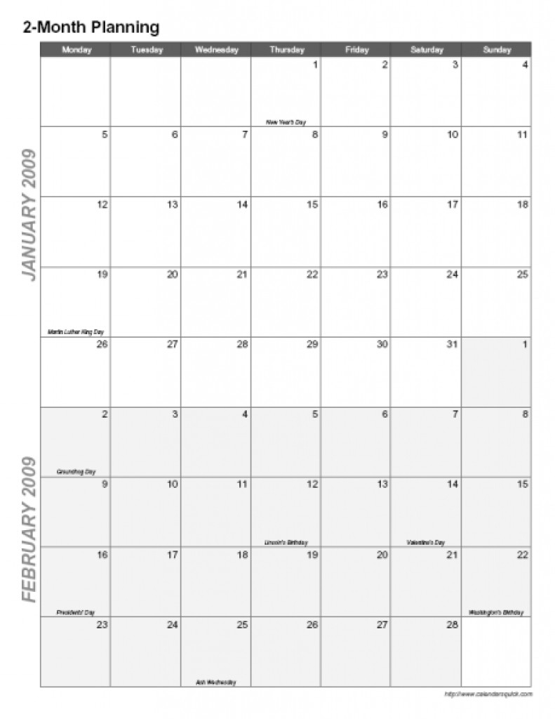 Printable Two Month Calendar Printable Online Calendar With-2 Month Calendar Template Printable