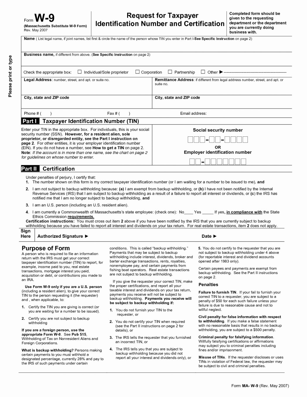 Form W 9 2020 Printable 354 1470