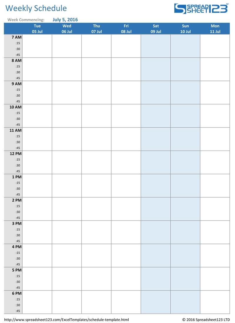 Printable Weekly And Biweekly Schedule Templates For Excel-12 Hour Schedule Templates