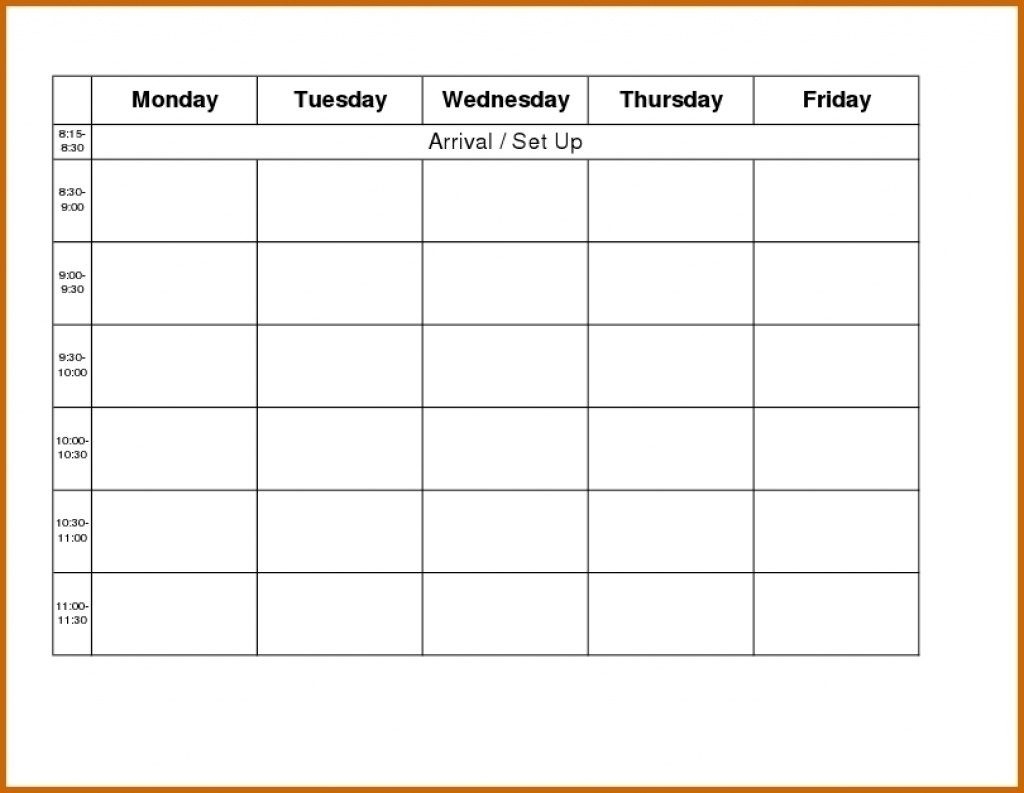 Printable Weekly R Monday Through Friday Template Blank Free-Monday Thru Friday Schedule Template