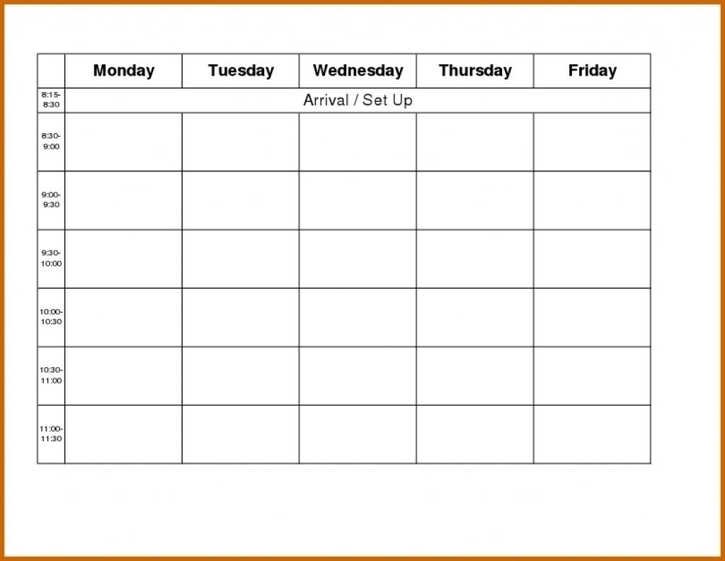 template for monday to friday calendar template printable