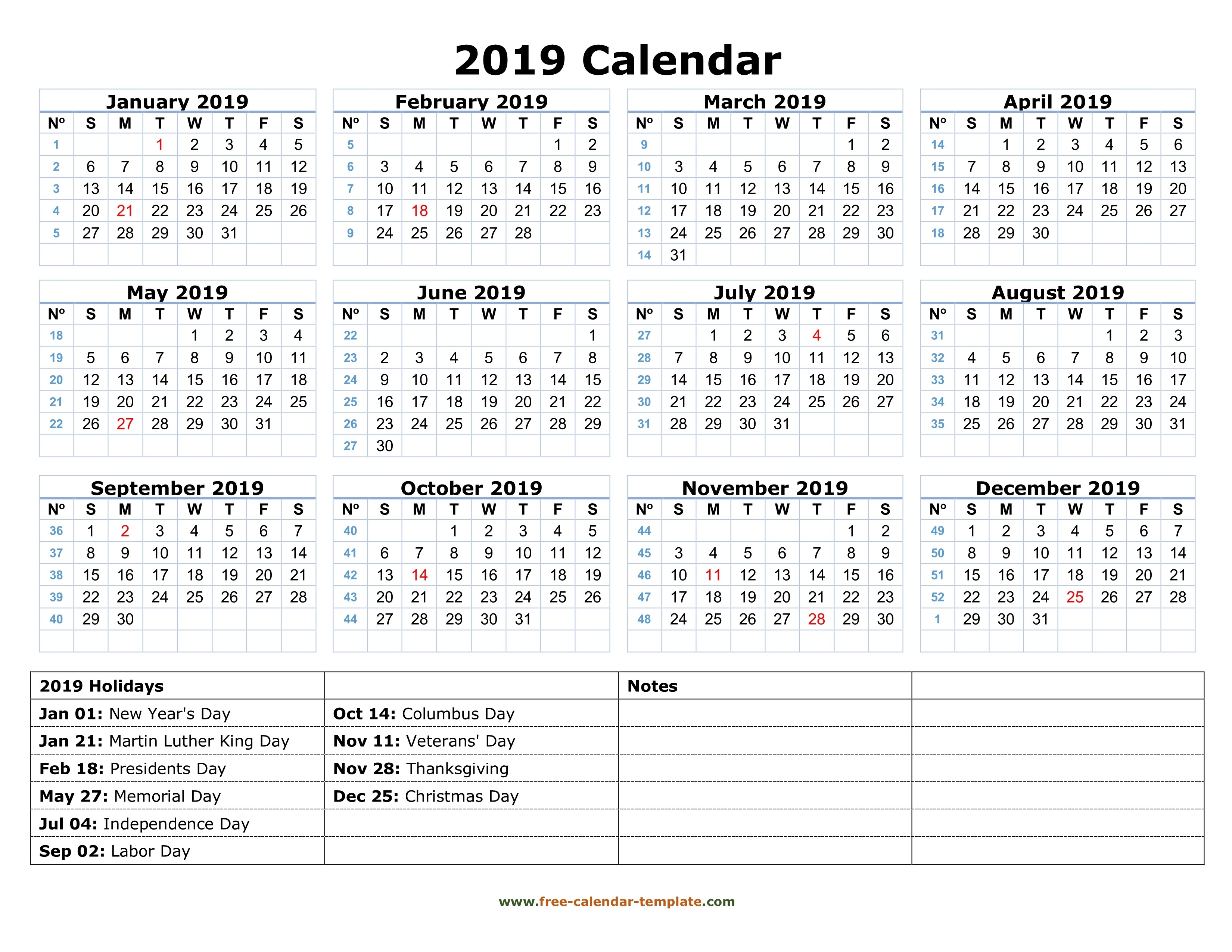Printable Yearly Calendar 2019 With Us Holidays | Free-Printable 3 Month Calendar With Us Holidays