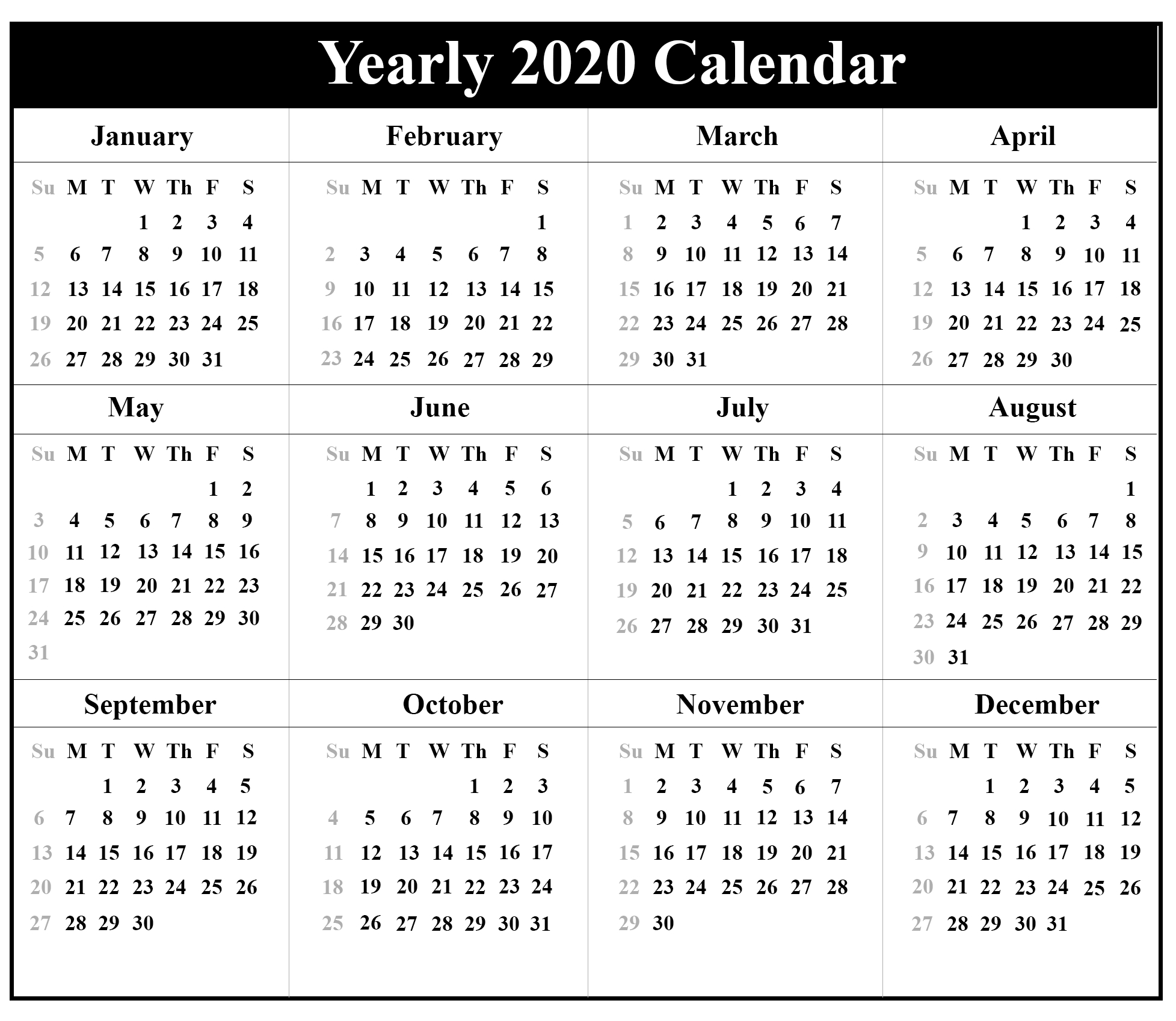 Printable Yearly Calendar 2020 Template With Holidays [Pdf-Nanakshahi Calendar 2020 January