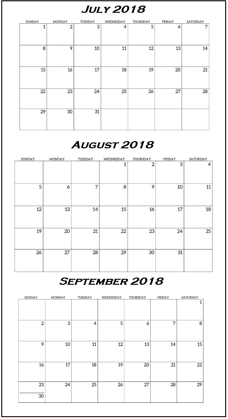 Quarterly Printable Calendar 2018 | Latest Calendar-Blank Quarterly Printable Calendar