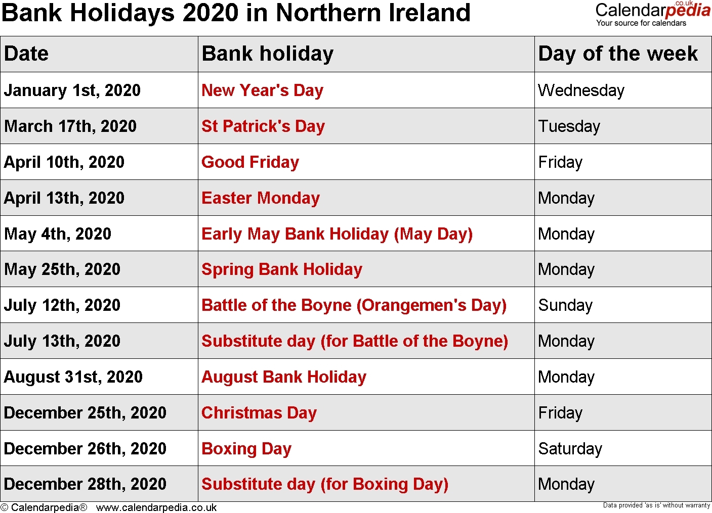 Remarkable 2020 Calendar List Of Holidays • Printable Blank-List Of Holidays 2020