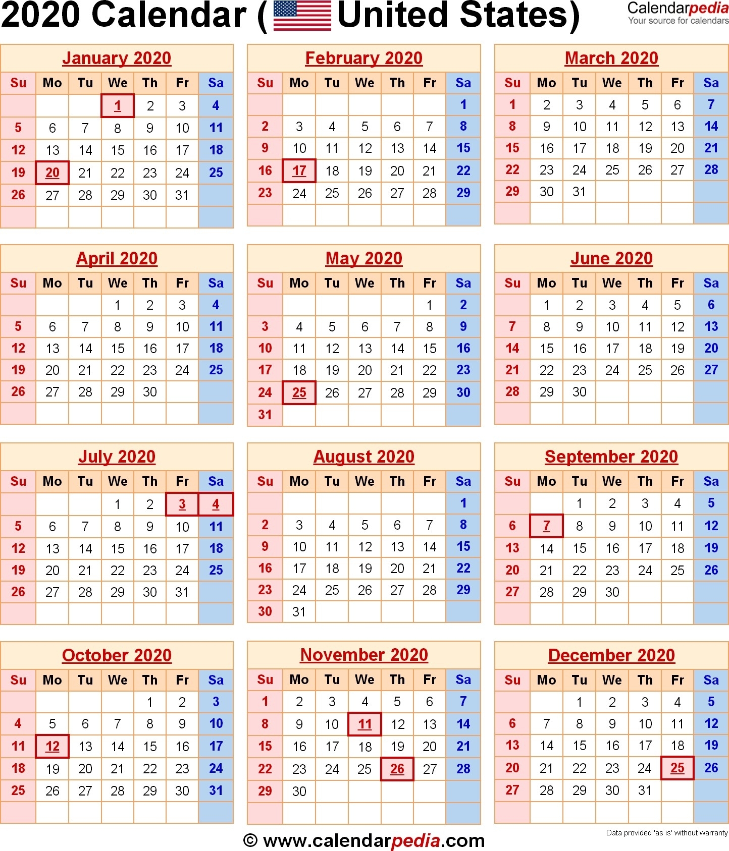 Remarkable Us Calendar Holidays 2020 • Printable Blank-2020 Calendar Us Holidays