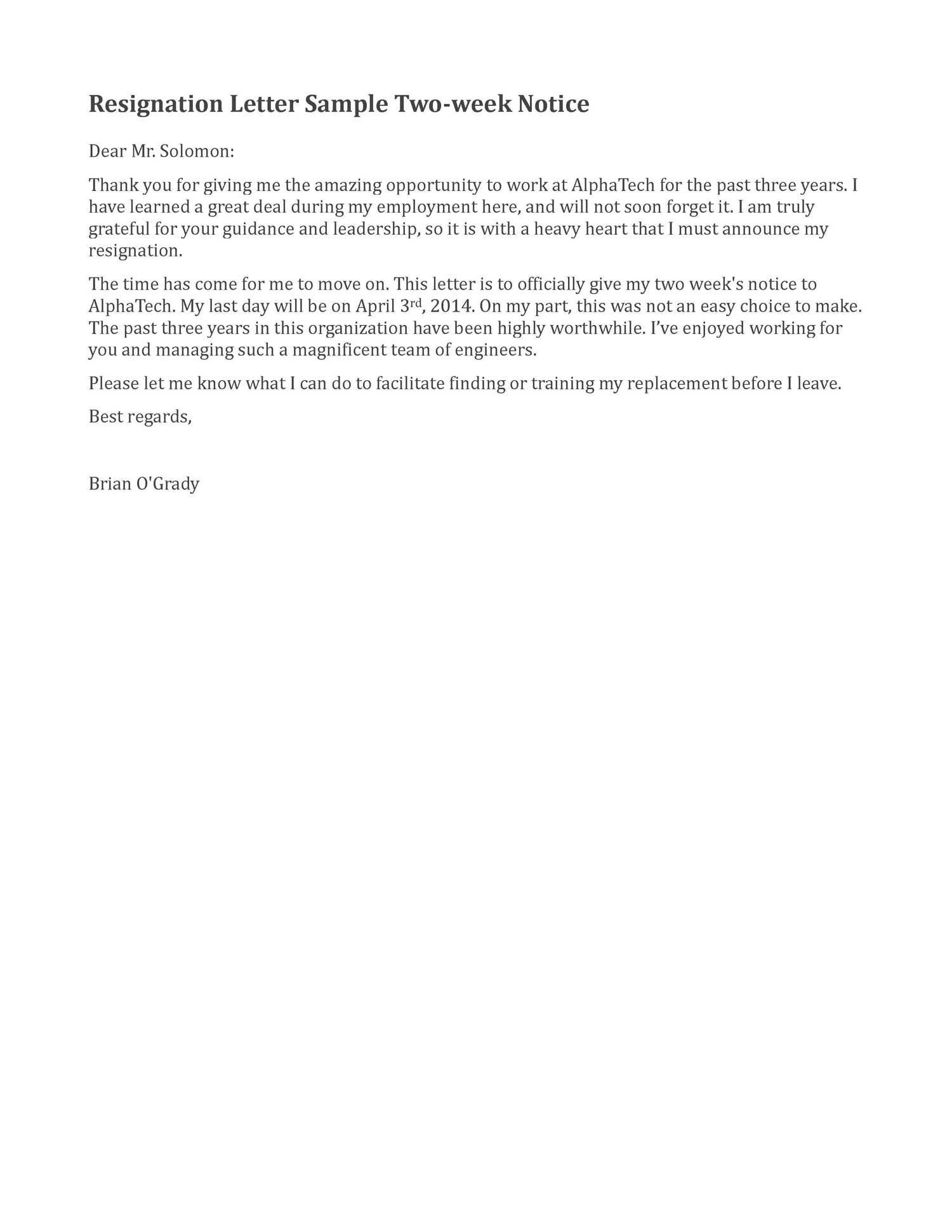 Resignation Letter Sample 2 Weeks Notice - Google Search-Template For 2 Weeks