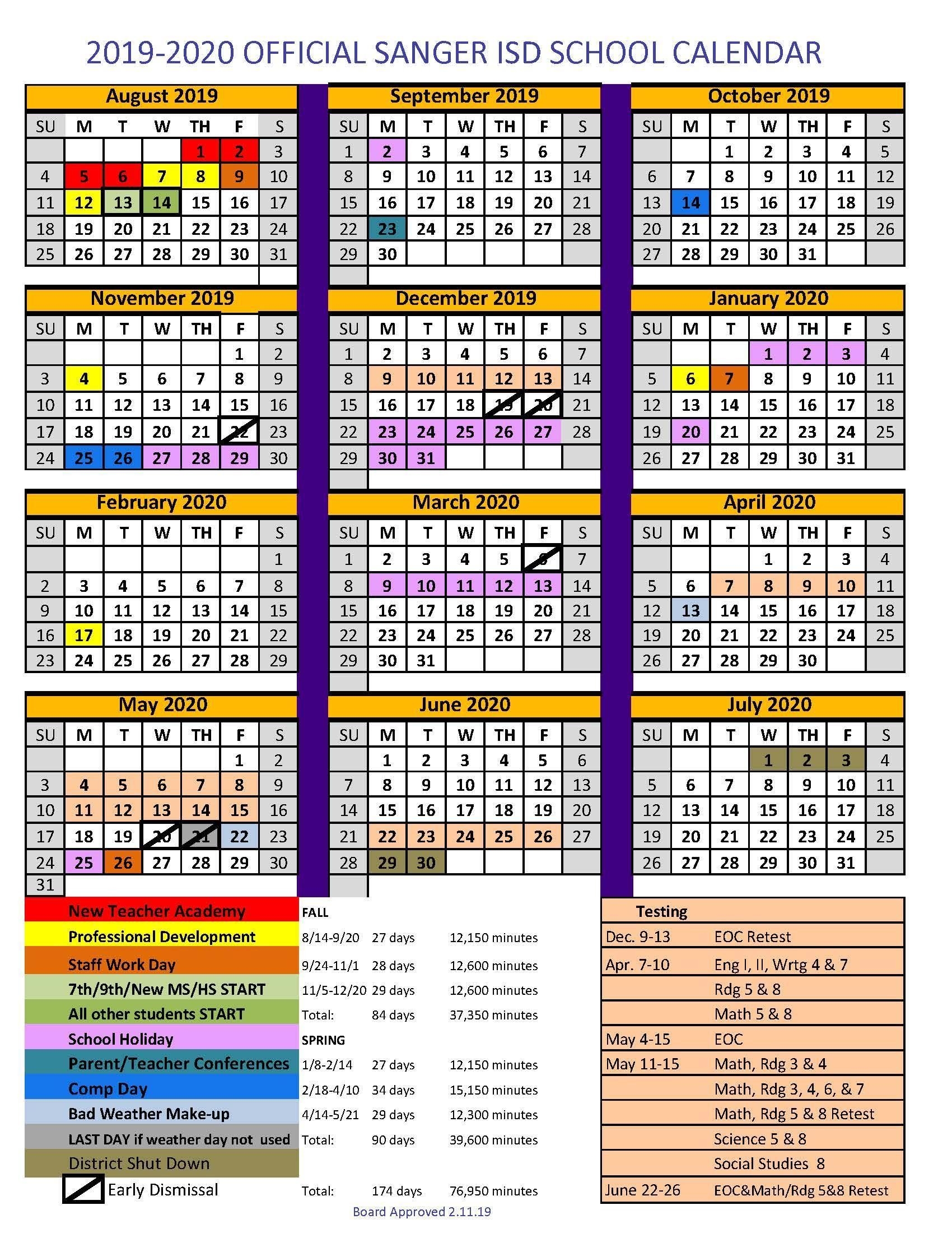 Sanger Independent School District-January 2020 School Calendar