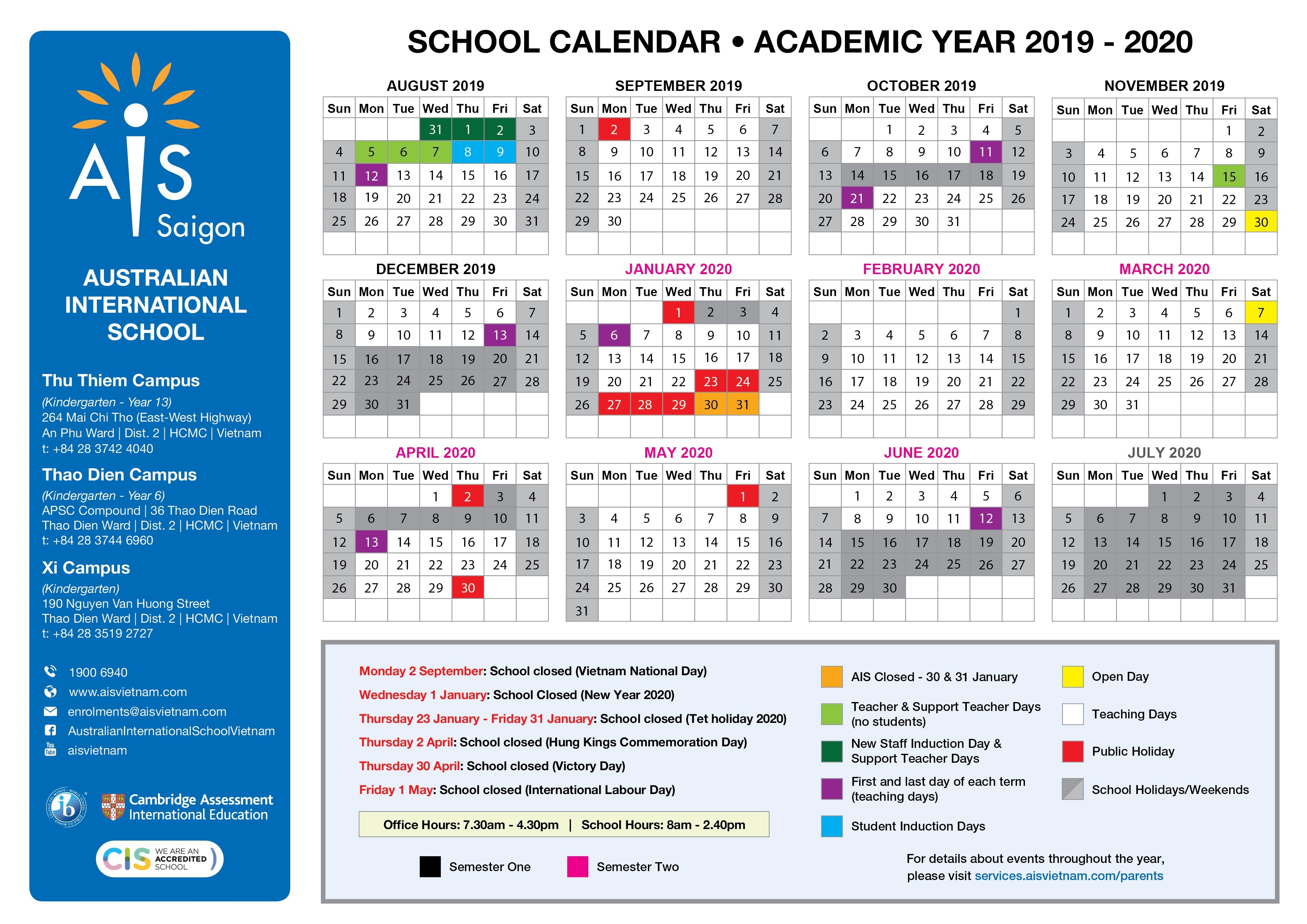 School Calendar - Australian International School-Europe Holidays 2020 Calendar