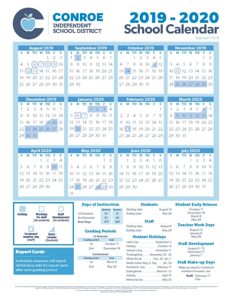 School Calendar Process - Conroe Isd-January 2020 School Calendar