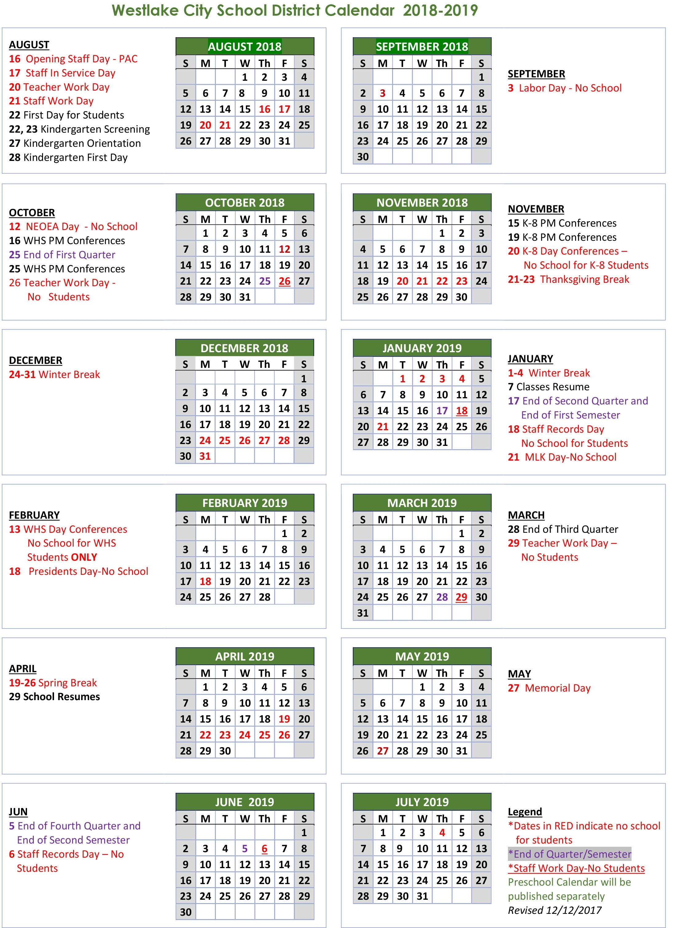 School Calendar - Westlake City School District-Monthly Wellness Calendar 2020 Pdf