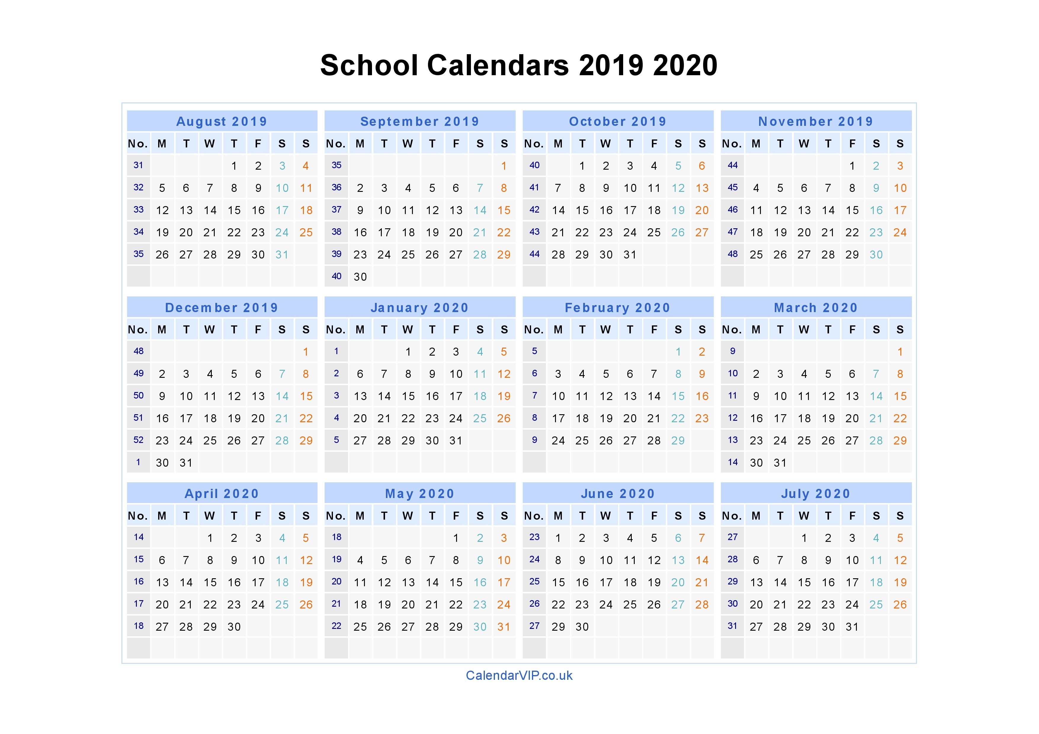 School Calendars 2019 2020 - Calendar From August 2019 To-Template Of 2020 August Thru Dec Calendar