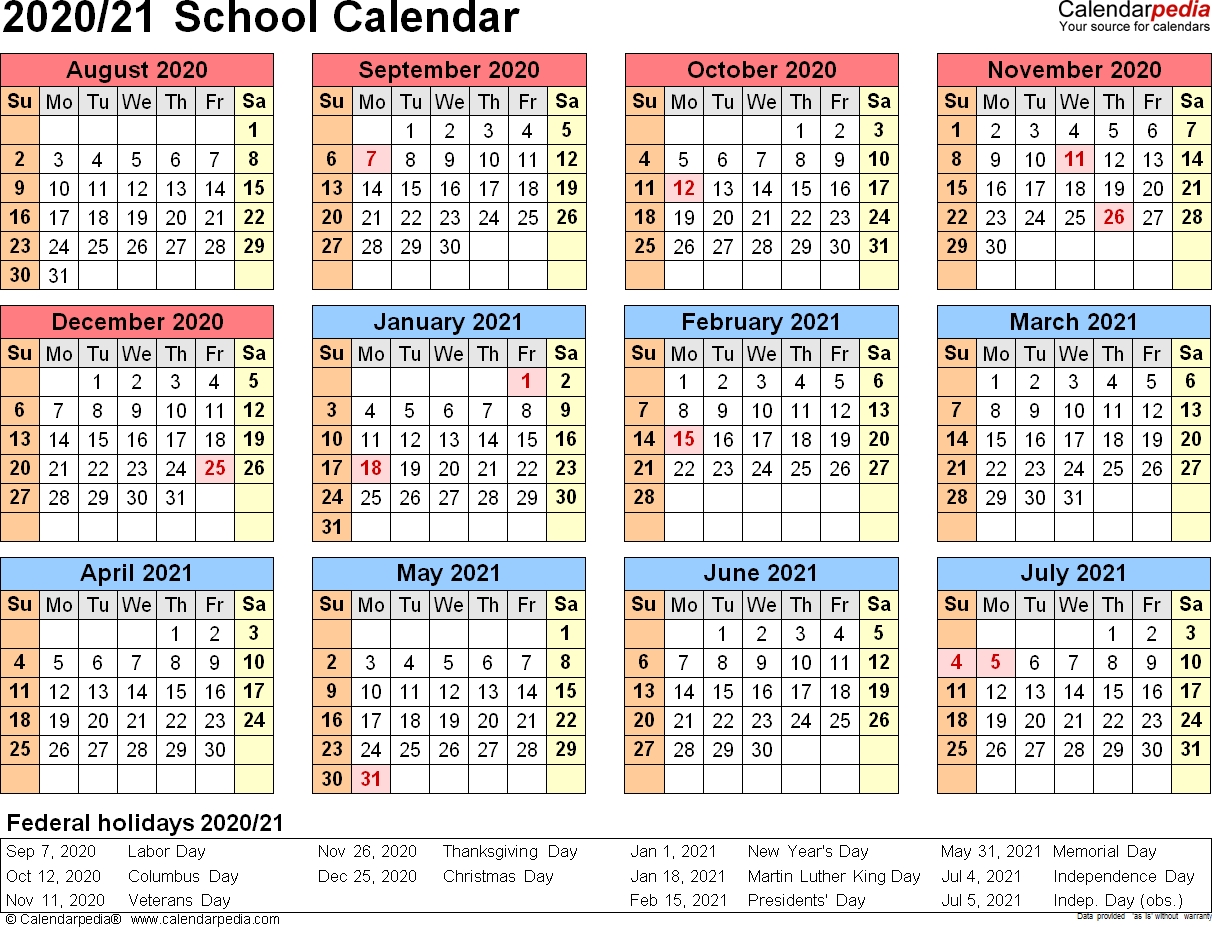 School Calendars 2020/2021 As Free Printable Excel Templates-2020 Year At A Glance Calendar Template