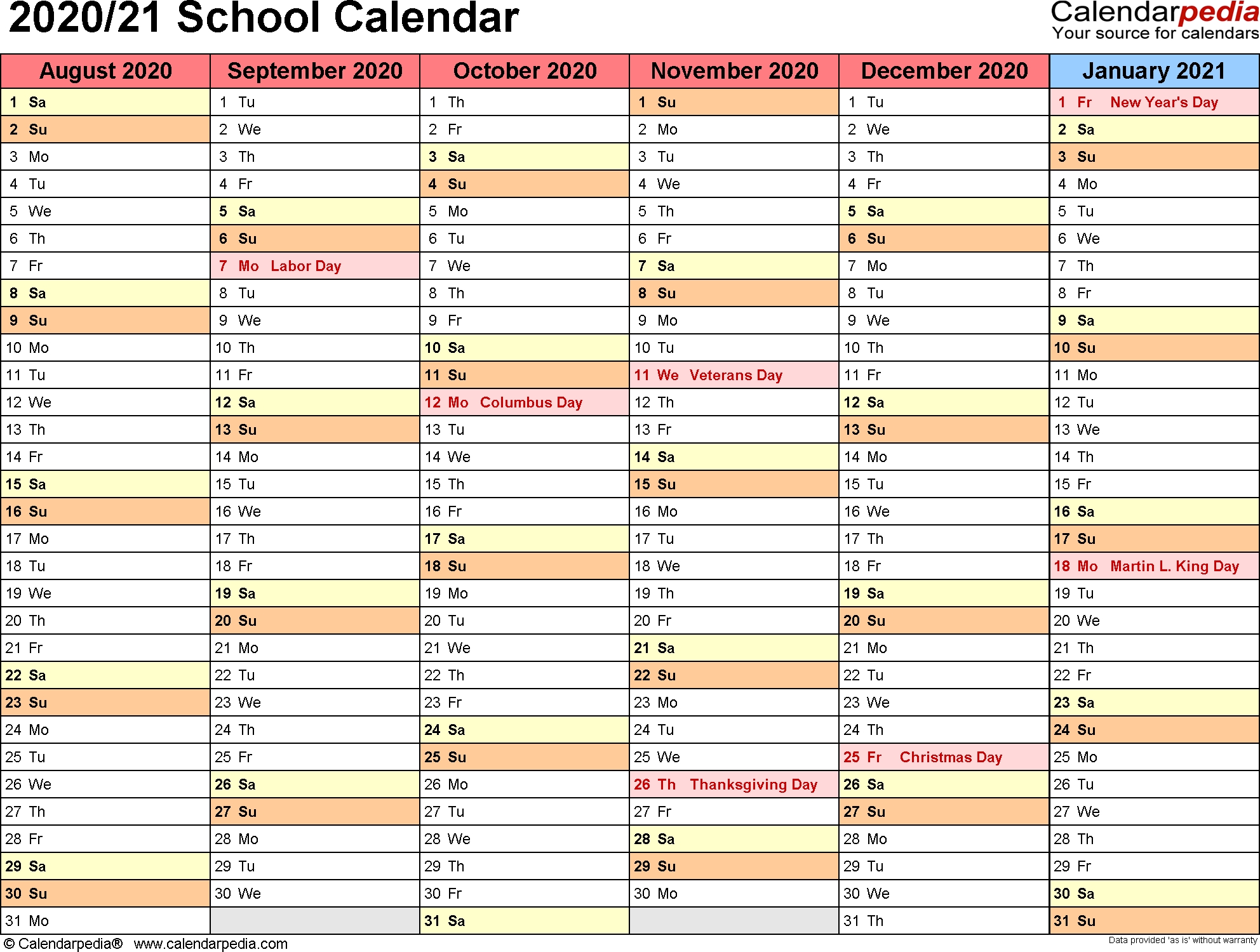 School Calendars 2020/2021 As Free Printable Word Templates-Blank School Year Calendar 2020-20 Editable