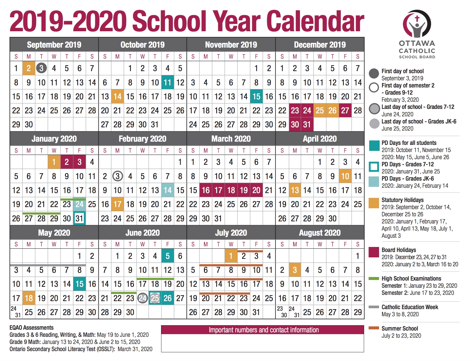 School Year Calendar From The Ocsb-Key West Calendar January 2020