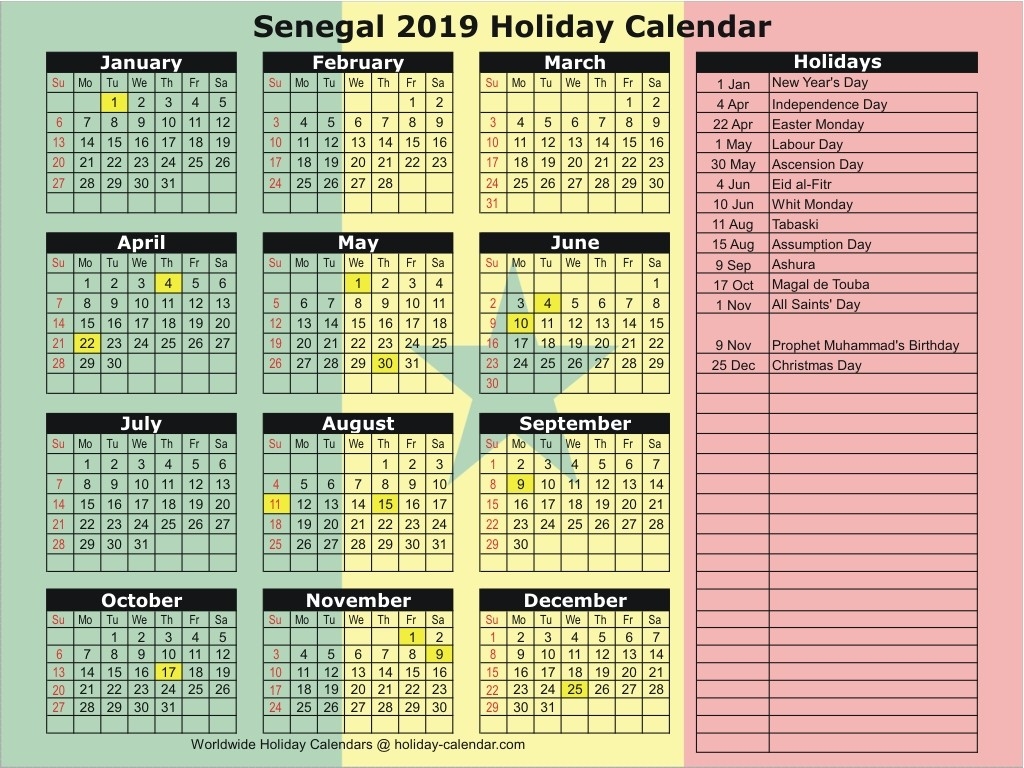 Senegal 2019 / 2020 Holiday Calendar-2020 Calendar Muslim Holidays
