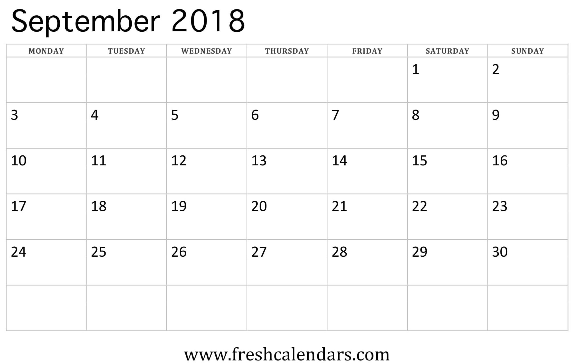 September 2018 Calendar Printable - Fresh Calendars-Blank September Calendar Monday Start