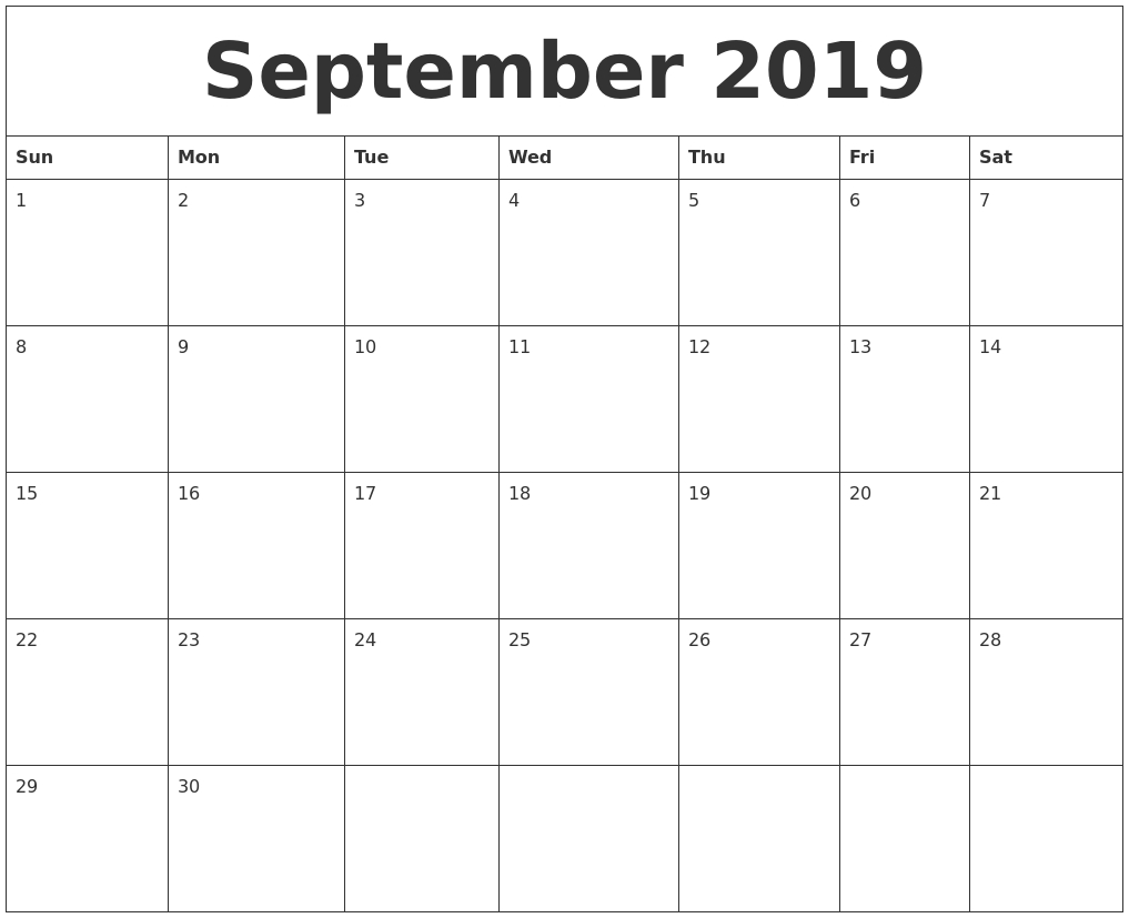 September 2019 Calendar, October 2019 Printable Calendar-Blank Calendar Sep 2020 Thru Dec 2020
